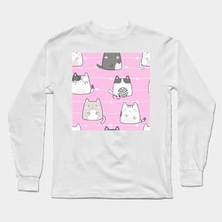 Kawaii Cute Cats Pattern Pink Long Sleeve T-Shirt